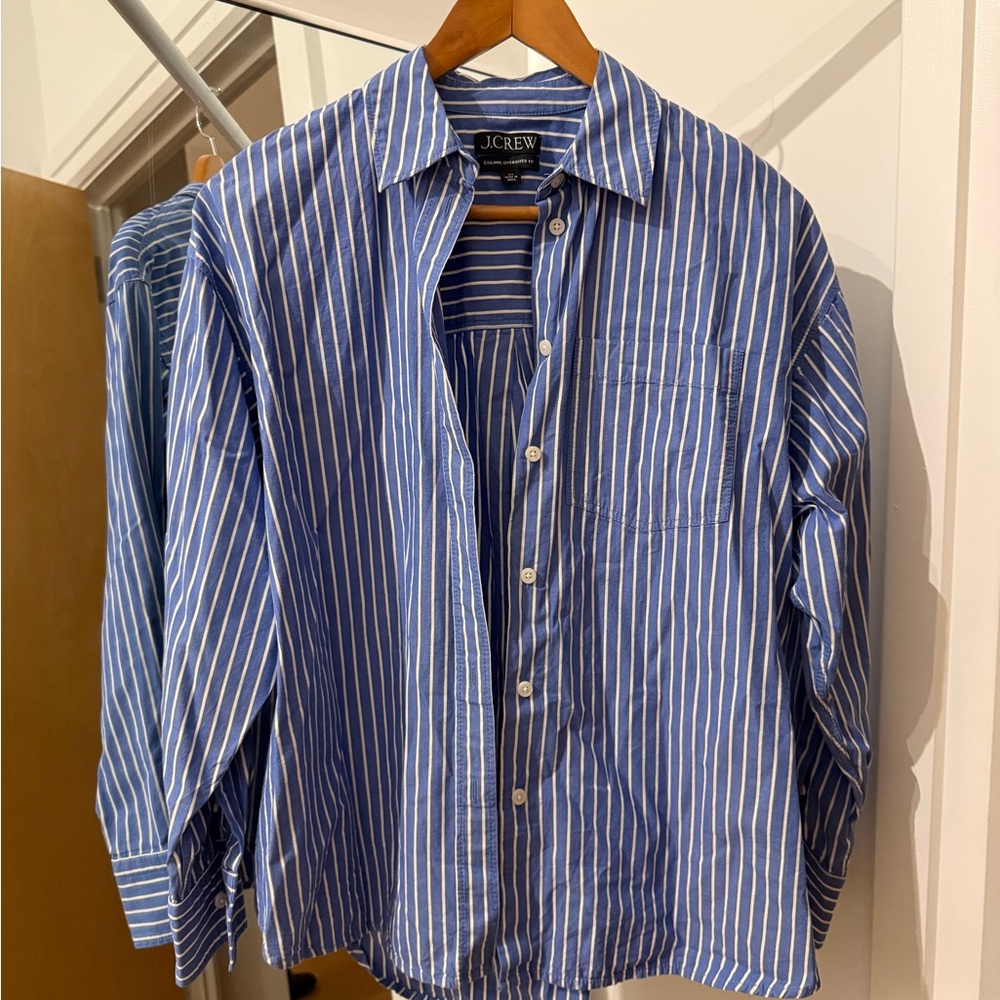 J. Crew Women’s oversized Blue and White Striped Shirt
